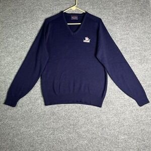 Vintage Pine State Sweater Large V-neck Navy‎ Blue Embroidered Ship Logo Classic